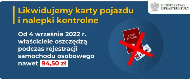 Od 4 września 2022 r. nie będą już wydawane karty pojazdu i nalepki kontrolne