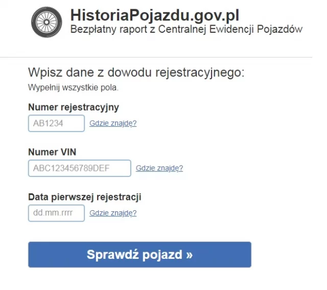 Bezpłatny raport z Centralnej Ewidencji Pojazdów